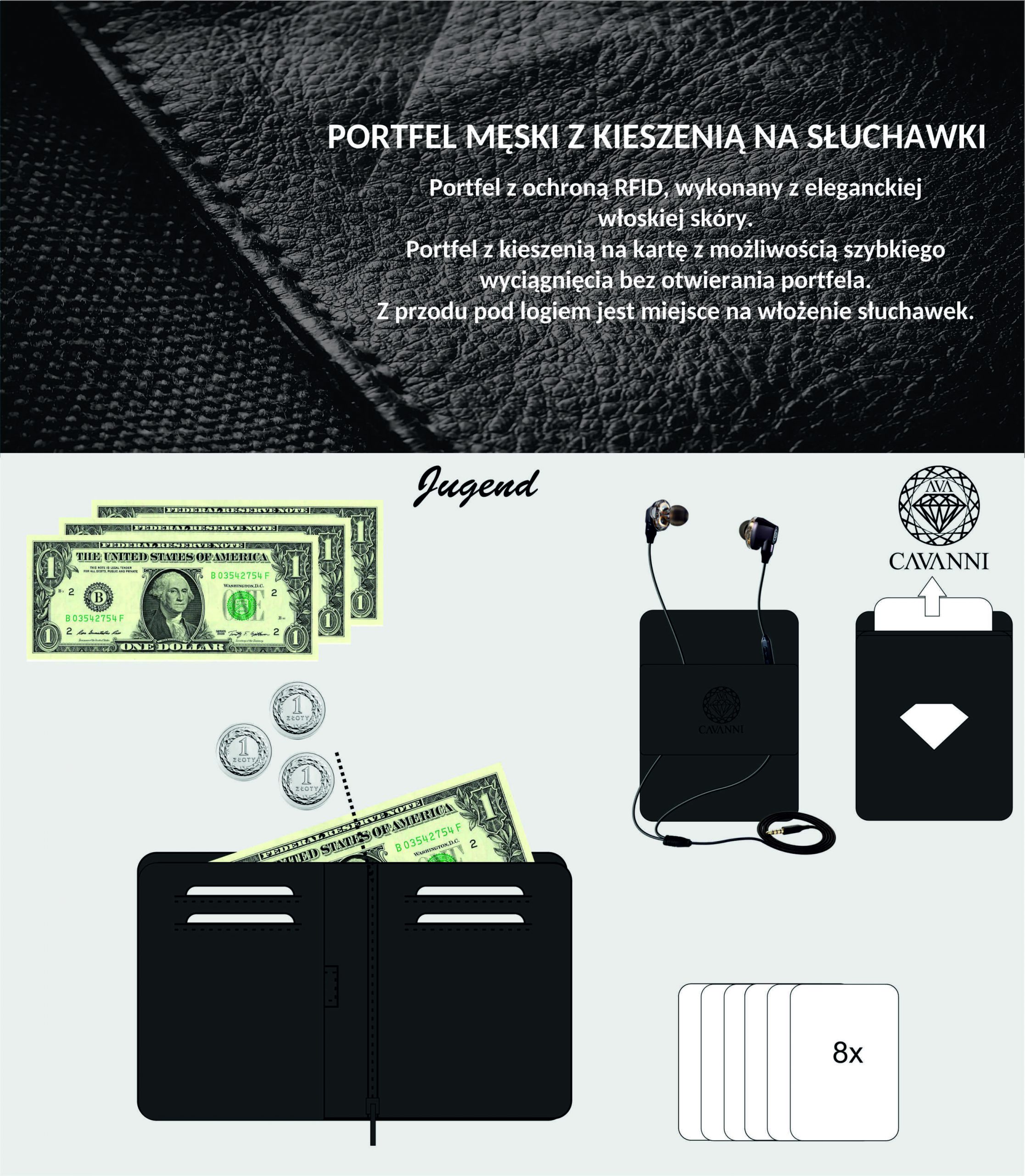 Portfel męski słuchawki Cavanni